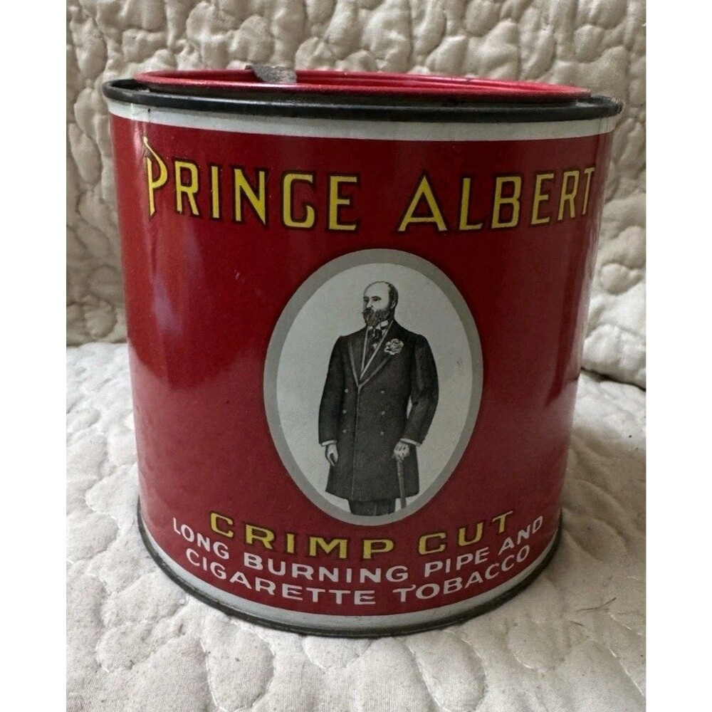 Vintage Prince Albert Crimp Cut Tobacco Tin 14 Oz w/ Lid Key R.J. Reynolds Red